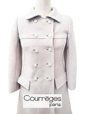 Courrèges Bonwit Teller Womens Vintage 60s Pale Grey Wool Double Breast Coat XS
